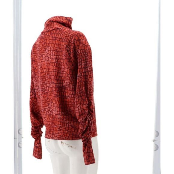 NWT G BY GIULIANA MOCK NECK RUCHED SLEEVE TOP BURNTRUST REPTILE XS - Picture 6 of 10